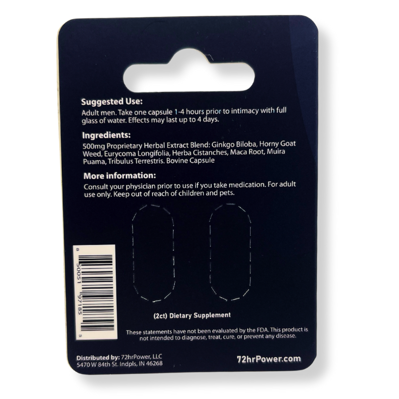 72 Hour Power – Male Enhancement Supplement (2 Capsules - Sample Pack)