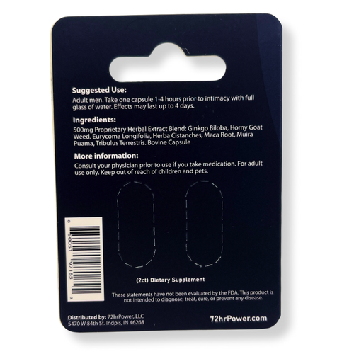 72 Hour Power – Male Enhancement Supplement (2 Capsules - Sample Pack)